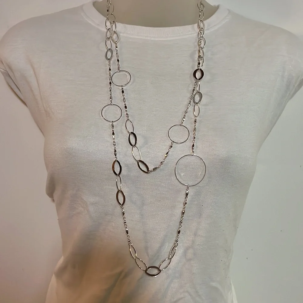 Lane Bryant long lightweight polished silver metal chain necklace